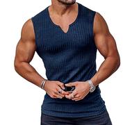 Unterhemd Herren Stretch Slim Fit Muskelshirt Sommer Gestrick Tank Top Herren Ärmelloses V-Ausschnitt Tankshirt Einfarbig Casual Gym Fitness Shirt Herren D-Navy M