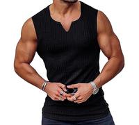 Unterhemd Herren Stretch Slim Fit Muskelshirt Sommer Gestrick Tank Top Herren Ärmelloses V-Ausschnitt Tankshirt Einfarbig Casual Gym Fitness Shirt Herren B-Black M