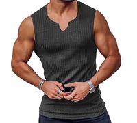 Unterhemd Herren Stretch Slim Fit Muskelshirt Sommer Gestrick Tank Top Herren Ärmelloses V-Ausschnitt Tankshirt Einfarbig Casual Gym Fitness Shirt Herren E-Dark Grey M