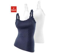Unterhemd LASCANA, Damen, Gr. 44/46, N-Gr, blau (marine, gepunktet, weiß, uni), Single Jersey, Obermaterial: 95% Baumwolle, 5% Elasthan. Spitze: 87% Polyamid, 13% Elasthan, unifarben, gepunktet, modis