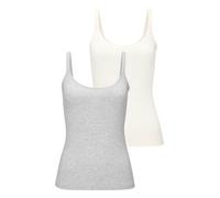 Unterhemd LASCANA, Damen, Gr. 48/50, N-Gr, graumeliert, creme, Jersey, Obermaterial: 92% Baumwolle, 8% Elasthan, meliert, unifarben, tiefer Rundhals, Unterhemden Unterhemd, schön gerundeter Ausschnitt