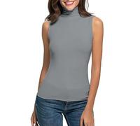 unterhemd mit Kragen Damen,Turtleneck Pullover Womens Sleeveless High Neck Tank Top Basic Plain Vest Undershirt Stand-Up Collar Soft Stretch Mock Neck Jumper Spring Autumn Elegant Slim Fit Tops Grey