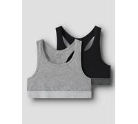 Unterhemd NAME IT "NKFSHORT TOP 2P NOOS", Mädchen, Gr. 146/152, 2 Stk., N-Gr, schwarz pack:w, grau melange, Jersey, Obermaterial: 95% Baumwolle, 5% Elasthan, meliert, eng, Rundhals, Unterhemden Unterh