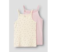 Unterhemd NAME IT "NKFSTRAP TOP 2P FLOWER NOOS", Mädchen, Gr. 158/164, 2 Stk., N-Gr, turtledove pack:w, pale lila, Jersey, Obermaterial: 95% Baumwolle, 5% Elasthan, bedruckt, bequem, Rundhals, Unterhe