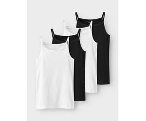 Unterhemd NAME IT "NKFSTRAP TOP 4P BLACK WHITE SOLID NOOS", Mädchen, Gr. 104, 4 Stk., N-Gr, schwarz, Jersey, Obermaterial: 95% Baumwolle, 5% Elasthan, unifarben, normal, Rundhals, Unterhemden Unterhem