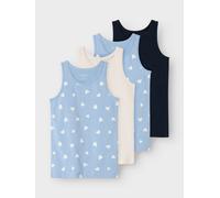 Unterhemd NAME IT "NKFTANK TOP 4P HEARTS NOOS", Mädchen, Gr. 146 (152), 4 Stk., N-Gr, blau (serenity), Jersey, Obermaterial: 95% Baumwolle, 5% Elasthan, bedruckt, unifarben, normal, Rundhals, Unterhem