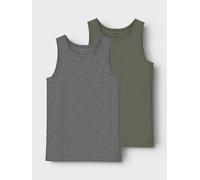 Unterhemd NAME IT "NKMTANK 2P für Jungen mit Rundhals und elastischem Tragekomfort", Jungen, Gr. 116, 2 Stk., N-Gr, tea leaf pack:w, dunkelgrau melange, Jersey, Obermaterial: 95% Baumwolle, 5% Elastha