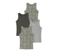 Unterhemd NAME IT "NKMTANK für Jungen mit Streifen im 4er-Pack", Jungen, Gr. 158/164, 4 Stk., N-Gr, grau (seagrass aop:dino, beetle, grau melange), Jersey, Obermaterial: 95% Baumwolle, 5% Elasthan, be