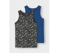Unterhemd NAME IT "NKMTANK TOP 2P IRON SPACE NOOS", Jungen, Gr. 86, 2 Stk., N-Gr, grau (forged iron), Jersey, Obermaterial: 95% Baumwolle, 5% Elasthan, bedruckt, normal, Rundhals, Unterhemden Unterhem