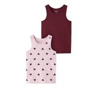 Unterhemd NAME IT "NMFTANK TOP 2P CUTIE HEART NOOS", Mädchen, Gr. 92, 2 Stk., N-Gr, rot (parfait pink pack:w, rumba rot), Jersey, Obermaterial: 95% Baumwolle, 5% Elasthan, bedruckt, unifarben, Rundhal