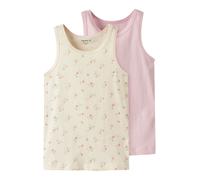 Unterhemd NAME IT "NMFTANK TOP 2P FLOWER NOOS", Mädchen, Gr. 104, 2 Stk., N-Gr, lila (turtledove pack:w, pale lila), Jersey, Obermaterial: 95% Baumwolle, 5% Elasthan, bedruckt, bequem, Rundhals, Unter