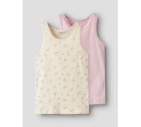 Unterhemd NAME IT "NMFTANK TOP 2P FLOWER NOOS", Mädchen, Gr. 86, 2 Stk., N-Gr, lila (turtledove pack:w, pale lila), Jersey, Obermaterial: 95% Baumwolle, 5% Elasthan, bedruckt, bequem, Rundhals, Unterh