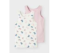 Unterhemd NAME IT "NMFTANK TOP 2P JET STREAM BUTTERFLY NOOS", Mädchen, Gr. 98, 2 Stk., N-Gr, grün (jet stream), Jersey, Obermaterial: 95% Baumwolle, 5% Elasthan, bedruckt, normal, Rundhals, Unterhemde