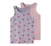 Unterhemd NAME IT "NMFTANK TOP 2P LAVENDER HEARTS NOOS", Mädchen, Gr. 122/128, 2 Stk., N-Gr, bunt (lavender gray), Jersey, Obermaterial: 95% Baumwolle, 5% Elasthan, bedruckt, unifarben, Rundhals, Unte
