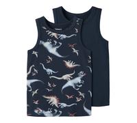 Unterhemd NAME IT "NMMTANK TOP 2P NAVY DINO NOOS", Kinder, Gr. 116, 2 Stk., N-Gr, blau (navy blazer pack:w, navy blazer), Jersey, Obermaterial: 95% Baumwolle, 5% Elasthan, bedruckt, unifarben, Rundhal