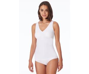 Unterhemd SCHIESSER "Invisible Soft", Damen, Gr. 46, N-Gr, weiß (100, weiß), Obermaterial: 75% Polyamid, 25% Elasthan, unifarben, körpernah, V-Ausschnitt, Unterhemden Unterhemd, mit herausnehmbaren Pa