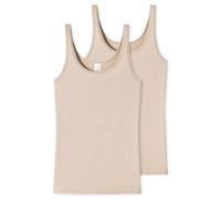 Unterhemd SCHIESSER "Modal Essentials", Damen, Gr. 42, N-Gr, beige (410, sand), Single Jersey, Obermaterial: 80% Modal, 10% Elasthan, 10% Polyester, figurbetont, Rundhals, Unterhemden Unterhemd, Singl