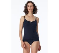 Unterhemd SCHIESSER "Naturschönheit", Damen, Gr. 42, N-Gr, blau (nachtblau), Feinripp, Obermaterial: 95% Baumwolle, 5% Elasthan, figurbetont, V-Ausschnitt, Unterhemden Unterhemd, Perlmutt-Knopfleiste,