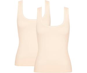Unterhemd SLOGGI "GO", Damen, Gr. L, N-Gr, beige (fresh powder), Single Jersey, Obermaterial: 96% Baumwolle, 4% Elasthan, tiefer Rundhals, Unterhemden Unterhemd, zarte Spitzendetails, tiefer Rundhals-