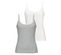 Unterhemd VIVANCE, Damen, Gr. 44/46, N-Gr, grau meliert, creme, Obermaterial: 100% Baumwolle, unifarben, körpernah, tiefer Rundhals, Unterhemden Unterhemd, aus weicher Pointelle-Ware mit Spitze, reine