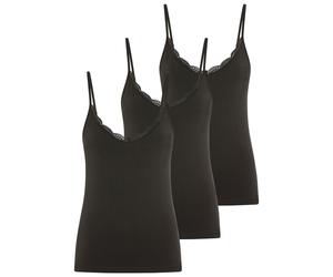 Unterhemd YSABEL MORA "BASIC COLLECTION COTTON WITH LACE", Damen, Gr. S, N-Gr, schwarz, Single Jersey, Obermaterial: 95% Baumwolle, 5% Elasthan, unifarben, figurbetont, V-Ausschnitt, Unterhemden Unter
