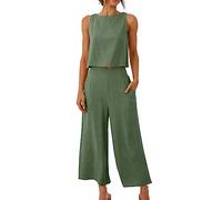unterhemden Damen Sommer Oberteile Kariertes Hemd Baumwolle Leinen Kurzarm Top Shorts Set für Frauen schickes Oberteil Kleidung(Grün, XXL)
