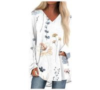 unterhemden Damen Tanktops & träger-Tops für Schlupfbluse Blumen Druck V-Ausschnitt Langarm Bluse Casual Herbst Tops weißes Hemd Trachtenhemd(Hot Pink, XXL)