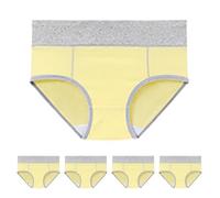 Unterhosen Baumwolle Damen Damen-Unterwäsche aus Baumwolle, hohe Taille, Stretch-Slip, weiche Unterhose, Damenhöschen mit vollständiger Abdeckung, 5er-Pack Einwegunterhose Damen (Yellow, L)