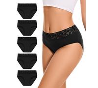Unterhosen Damen 5er Pack, Hipster Baumwolle Unterwäsche Frauen Mittlere Taille Spitze Weich Atmugsaktiv Slip Stretch Pantis(S-XL) (DE/NL/SE/PL, Alphanumerisch, XXL, Regular, Regular, Schwarz)