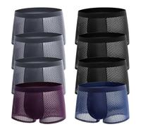 Unterhosen Männer 4er Pack Eisseide Mesh Unterwäsche Herren Sexy Weiche und Bequeme Boxershorts Nahtlos Atmungsaktiv