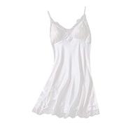 Unterkleid Damen, Weiß Unterrock für Durchsichtige Kleider Baumwolle Nachthemd Leichte Sommer Luftige Trägerkleid Kurzarm Spaghettiträger A Linien Sleepshirt Petticoat