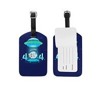 Untertasse Space Kuh Kofferanhänger mit Adressschild Lustig Leder Gepäckanhänger ID Etikett mit Namenschild für Reise Koffer Tasche(3PACK)