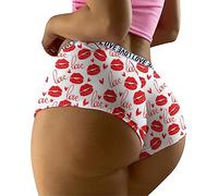 Unterwäsche Frauen Lustige Unterhosen Damen Herz Gedruckt Valentinstag Panty Niedrige Taille Skiny Unterhosen Seamless Unterwäsche Damen Baumwoll-Bikini Valentine-Tanga-Höschen