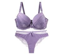 Unterwäsche Set BH und Slip Dessous Damen Spitze BH Unterhosen Set Bügelfreier BHS mit Verstellbaren Trägern Push-Up Büstenhalter ohne Bügel Große Größen