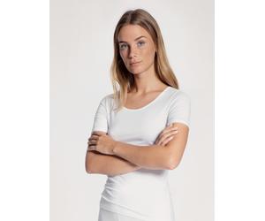 Unterziehshirt CALIDA "Natural Comfort", Damen, Gr. L (48/50), N-Gr, weiß, Single Jersey, Obermaterial: 92% Baumwolle, 8% Elasthan, unifarben, normal, Rundhals, Unterhemden, mit Rundhals und reduziert