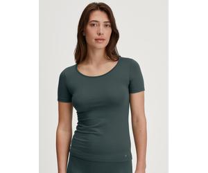 Unterziehshirt CALIDA "Natural Comfort", Damen, Gr. M (44/46), N-Gr, deep emerald grün, Single Jersey, Obermaterial: 92% Baumwolle, 8% Elasthan, normal, Rundhals, Unterhemden, mit Rundhals und reduzie