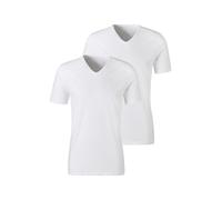 Unterziehshirt H.I.S, Herren, Gr. M, 2 Stk., N-Gr, weiß, Jersey, Obermaterial: 95% Baumwolle, 5% Elasthan, unifarben, körpernah, V-Ausschnitt, Unterhemden, mit V-Ausschnitt und kleinem Logo, Unterhemd