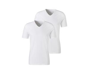 Unterziehshirt H.I.S, Herren, Gr. S, 2 Stk., N-Gr, weiß, Jersey, Obermaterial: 95% Baumwolle, 5% Elasthan, unifarben, körpernah, V-Ausschnitt, Unterhemden, mit V-Ausschnitt und kleinem Logo, Unterhemd