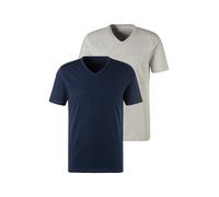 Unterziehshirt H.I.S, Herren, Gr. XXL, 2 Stk., N-Gr, blau (marine, grau, meliert), Jersey, Obermaterial: 95% Baumwolle, 5% Elasthan, unifarben, körpernah, V-Ausschnitt, Unterhemden, mit V-Ausschnitt u