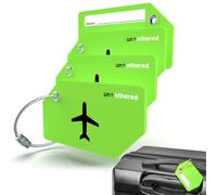 Untethered Kofferanhänger-Set | 4 Stück Flexible & Helle Silikon Gepäckanhänger für Reisen & Koffer Inklusive Namenskarten mit Teilsichtschutz & Edelstahlschlaufen zur sicheren Befestigung (Grün)
