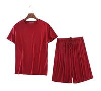 UNZYE Herren Schlafanzug kurz Plus Größe,Modal V-Ausschnitt/O-Ausschnitt Zweiteilige Sommer Nachtwäsche,Große Größe(5XL, Red-O)