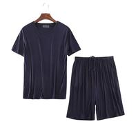 UNZYE Herren Schlafanzug kurz Plus Größe,Modal V-Ausschnitt/O-Ausschnitt Zweiteilige Sommer Nachtwäsche,Große Größe(5XL, Navy-O)