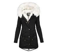 Uobtxw Winterjacke Damen Winter Jacke Stepp Parka Mantel Winterjacke warm gefüttert Kunstpelz Steppjacke Jacke Lang Stepp Warm Gefütterte Winter Jacke Mantel Parka (Black, S)
