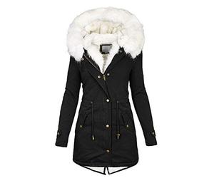 Uobtxw Winterjacke Damen Winter Jacke Stepp Parka Mantel Winterjacke warm gefüttert Kunstpelz Steppjacke Jacke Lang Stepp Warm Gefütterte Winter Jacke Mantel Parka (Black, S)