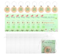 UOCAI 8 Stück Viel Glück Geschenkset, Motivierende Vierblättriges Kleeblatt Holz Schlüsselanhänger mit Grußkarte und Organzabeutel, Glücksbringer Set für Prüfung Geburtstag Weihnachten Dankeschön