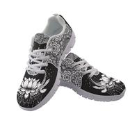 UOIMAG Black White Lotus Shoes for Women Boho Mandala Floral Casual Sneakers EU41