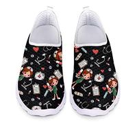 UOIMAG Damen Black Nurse Schuhe Flat Slip On Schuhe Atmungsaktive Mesh Schuhe Leichte Sportschuhe 36EU