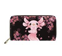 UOIMAG Damen-Geldbörse, PU-Leder, Kreditkartenhalter, Münztasche, Reise-Organizer-Taschen, Pinke Axolotl Kirschblüten, ONE SIZE-20x11x2.5CM