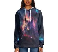UOIMAG Damen Hoodie Sweatshirt mit Tasche Langarm Pullover T-Shirt Tops Tuniken XS-5XL Größe, Galaxy Wolf, 54