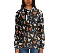 UOIMAG Damen Hoodie Sweatshirt mit Tasche Langarm Pullover T-Shirt Tops Tuniken XS-5XL Größe, Huhn Blumen, 52